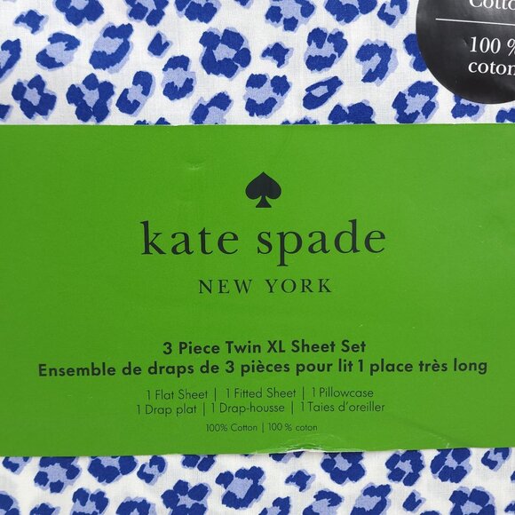 Kate Spade 3 Piece Twin XL Sheet Set Cotton Blue Leopard Print Nighttime - Picture 3 of 10